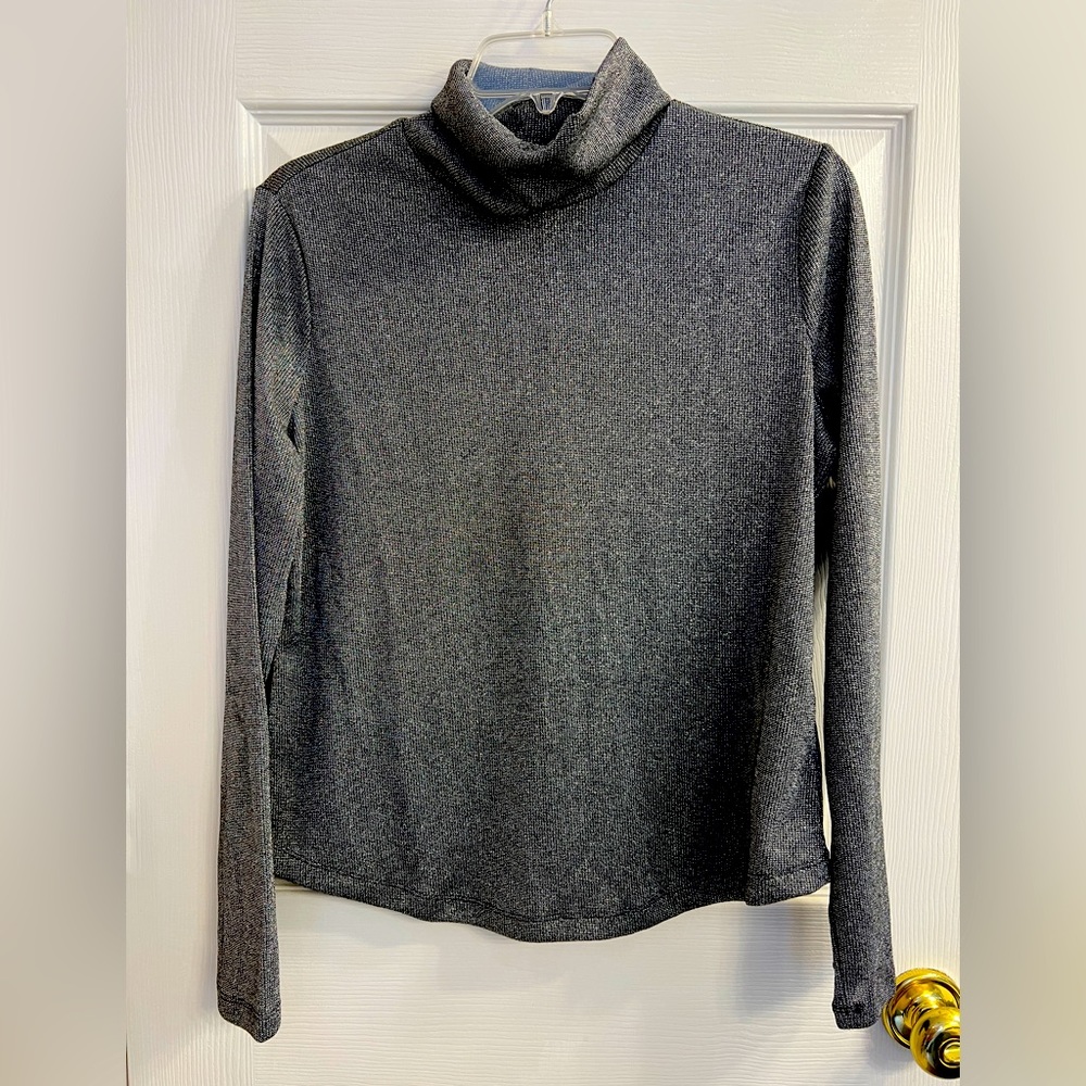 NWT Ribbed Metallic Turtleneck silver/black Large Petite